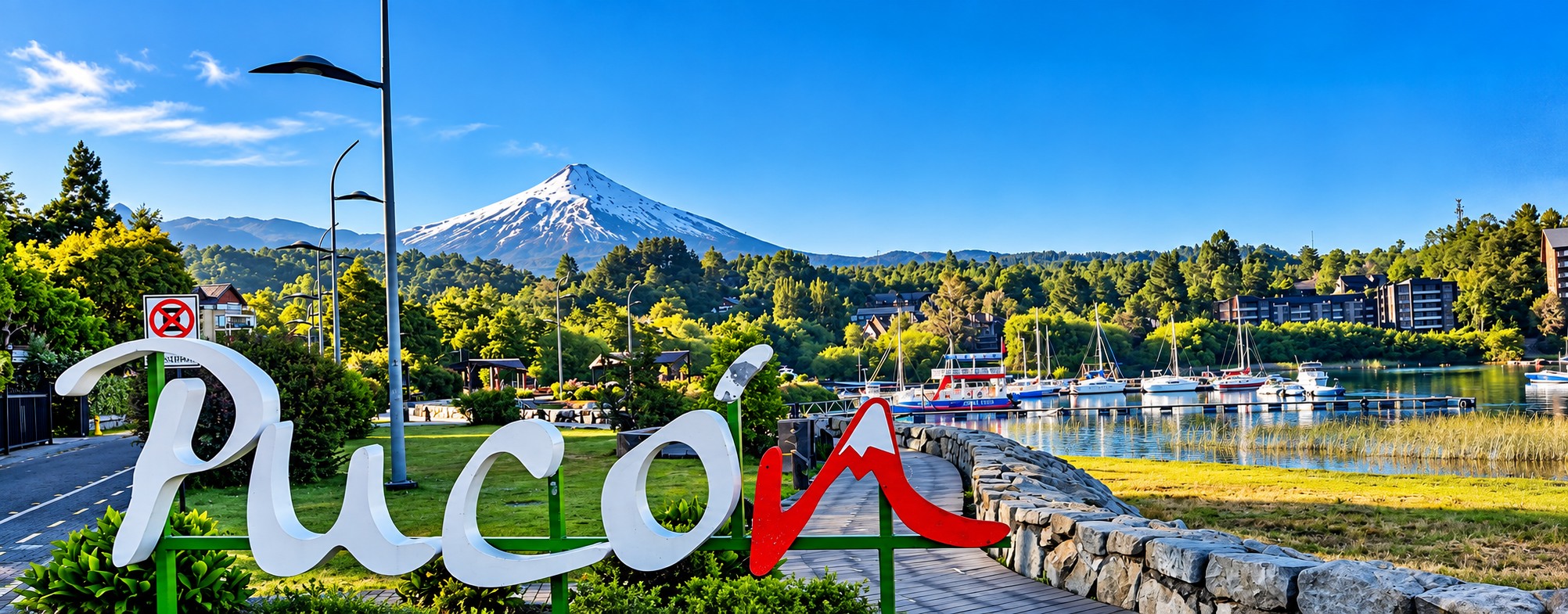 Lago, ciudad y volcán en Pucón